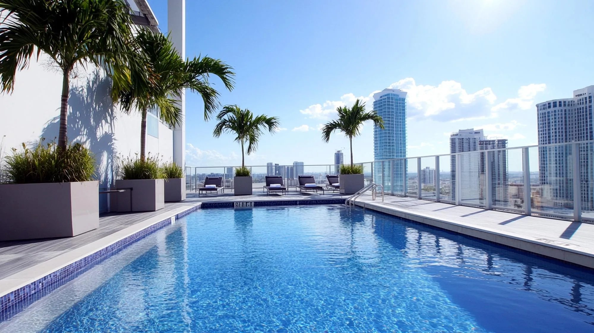 Rooftop swimming pool overlooking the city